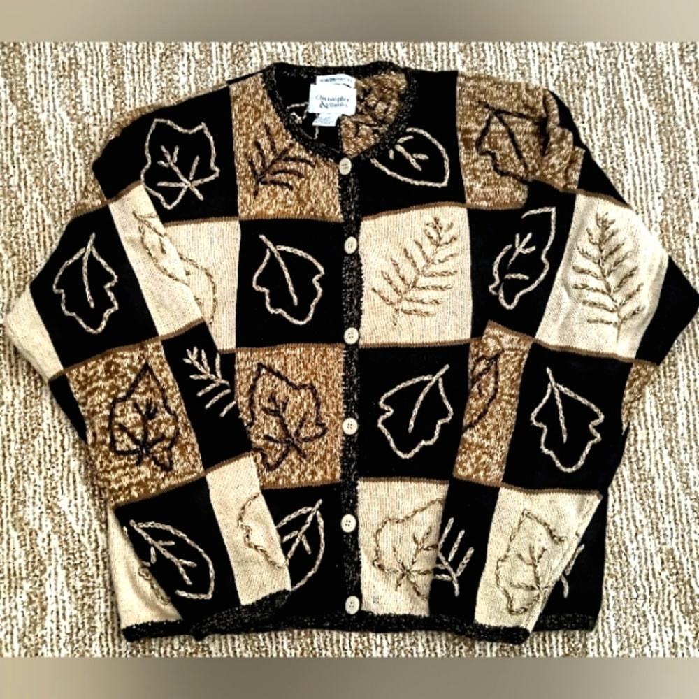 Vintage Christopher&Banks Hand Embroider Cotton Cozy Fall Leaf Cardigan Size L